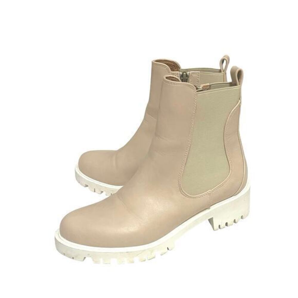 Beast Fashion Twilight Platform Chunky Boot Nude Tan Sz 8 Lug Sole Zipper Ankle